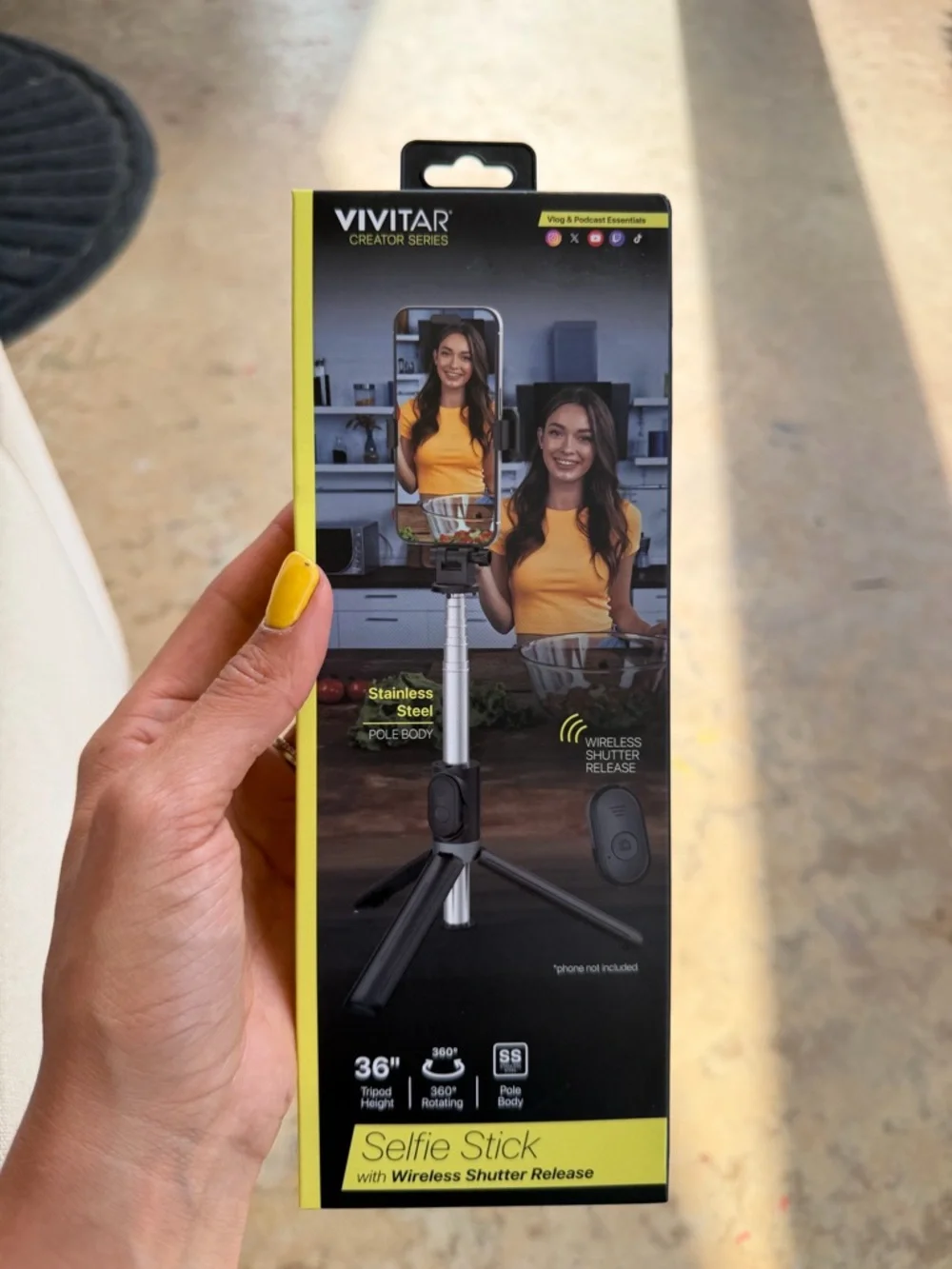 Vivitar Yellow Selfie Stick with Wireless Shutter Release